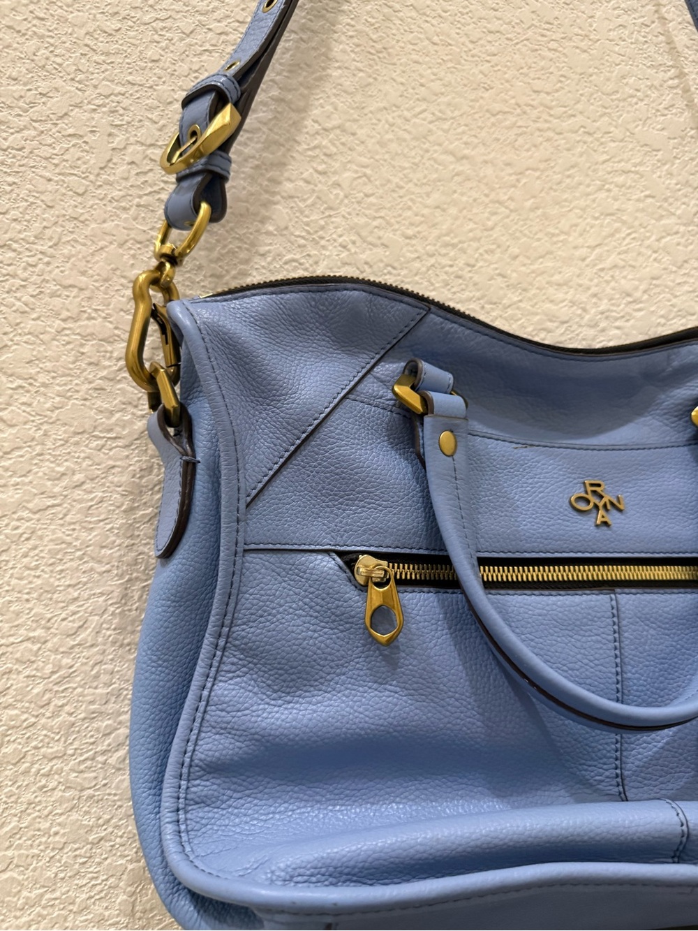 OrYANY Sarah Periwinkle Sky Blue Pebbled Leather Braided Satchel Crossbody Bag - Picture 11 of 16